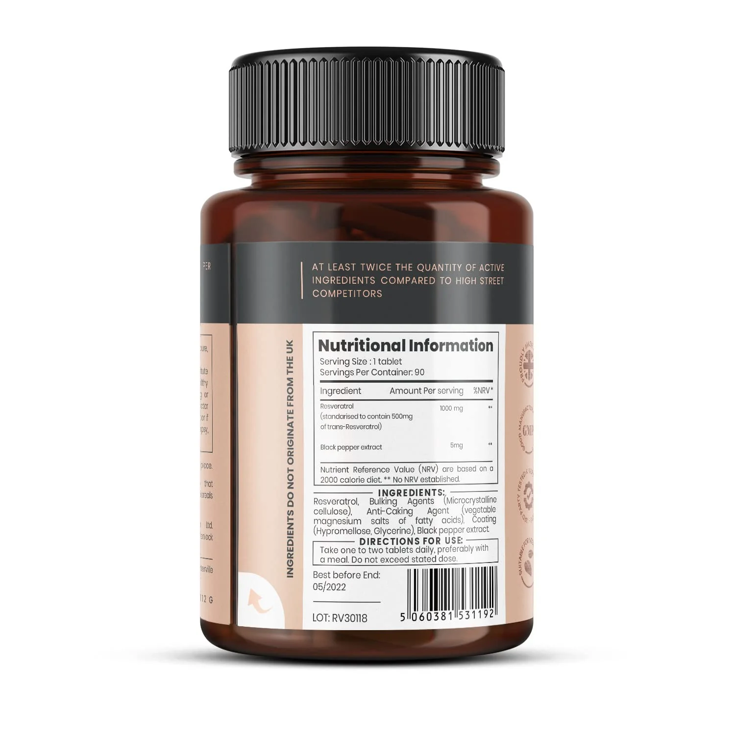 Pureclinica 1000mg Resveratrol - 180 Tablets (6 Months) + Black Pepper Absorption - Image 3