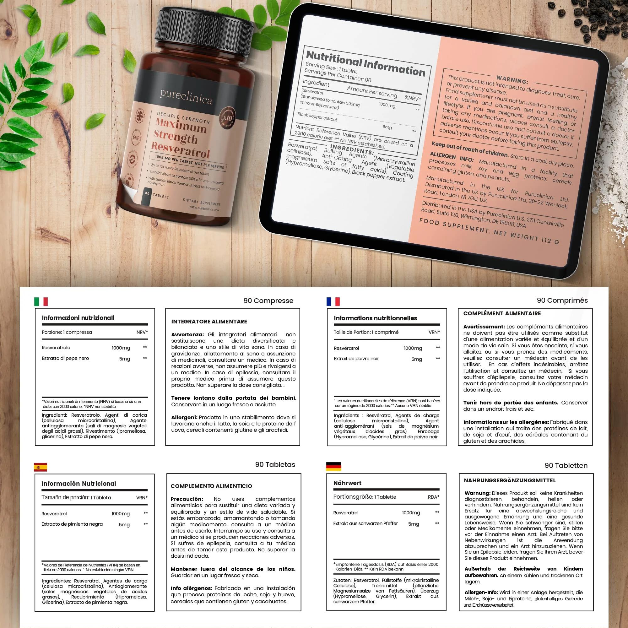 Pureclinica 1000mg Resveratrol - 180 Tablets (6 Months) + Black Pepper Absorption - Image 4