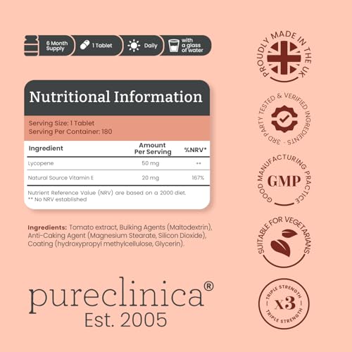 PureClinica Lycopene 50mg 180 Tablets | 6-Month Supply | 3x Strength - Image 2