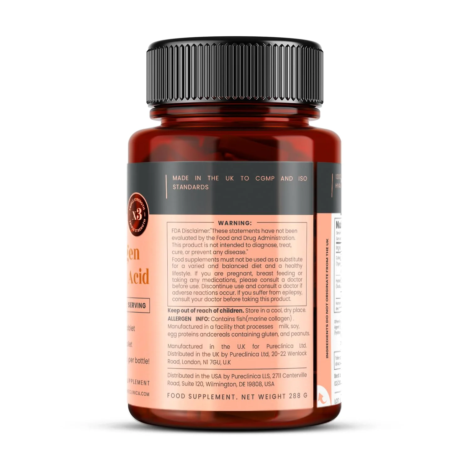 PureClinica Triple Strength Marine Collagen & Hyaluronic Acid – 1500mg per Tablet | 720 Tablets (4 Bottles of 180) | Supports Skin, Joints & Hydration - Image 4