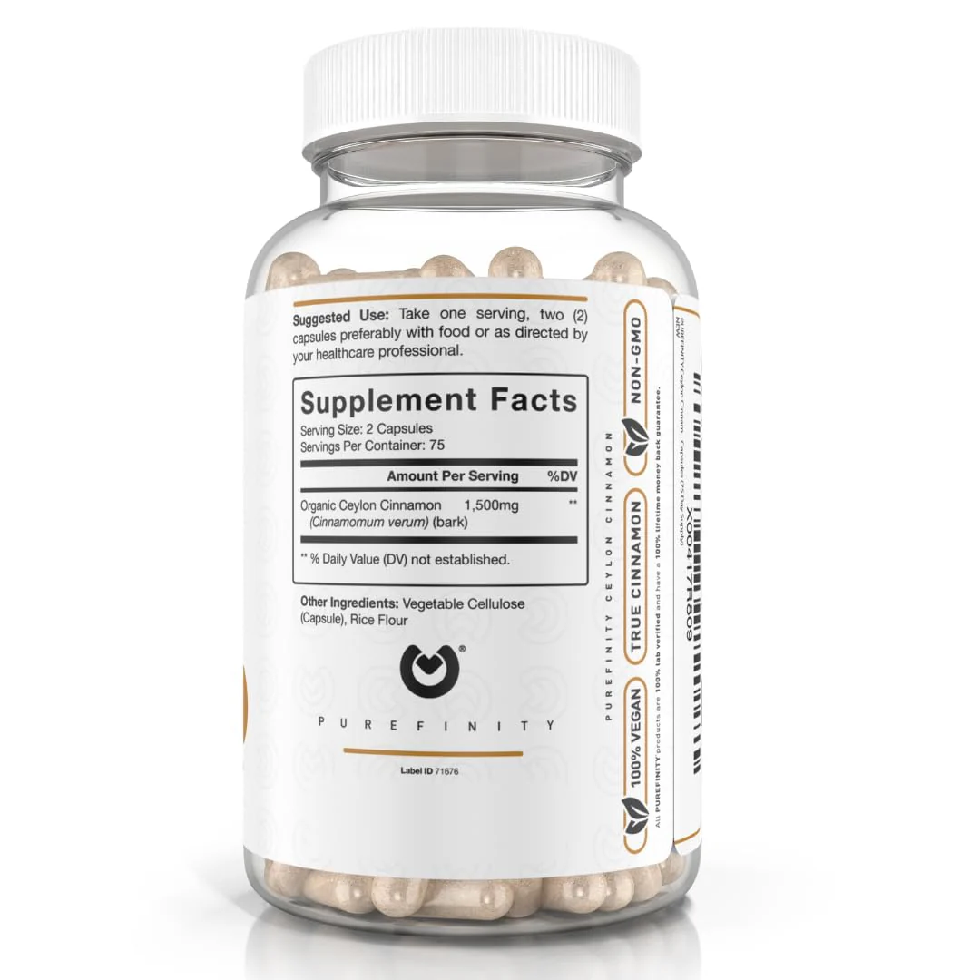 PUREFINITY Ceylon Cinnamon Capsules – 1500mg, Vegan, Non-GMO, 150 Count (75 Day Supply) Pack of 2 - Image 7