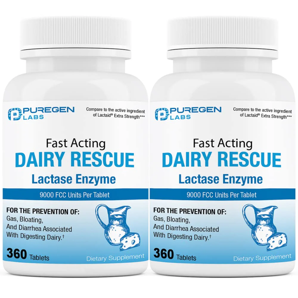 Puregen Labs Dairy Relief Fast Acting Lactase Enzyme 9000 FCC – 720 Tablets - Image 2