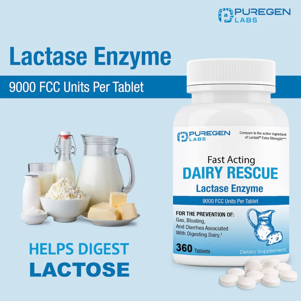 Puregen Labs Dairy Relief – Fast Acting Lactase Enzyme 9000 FCC | Lactose Intolerance Pills 360 Tablets - Image 5