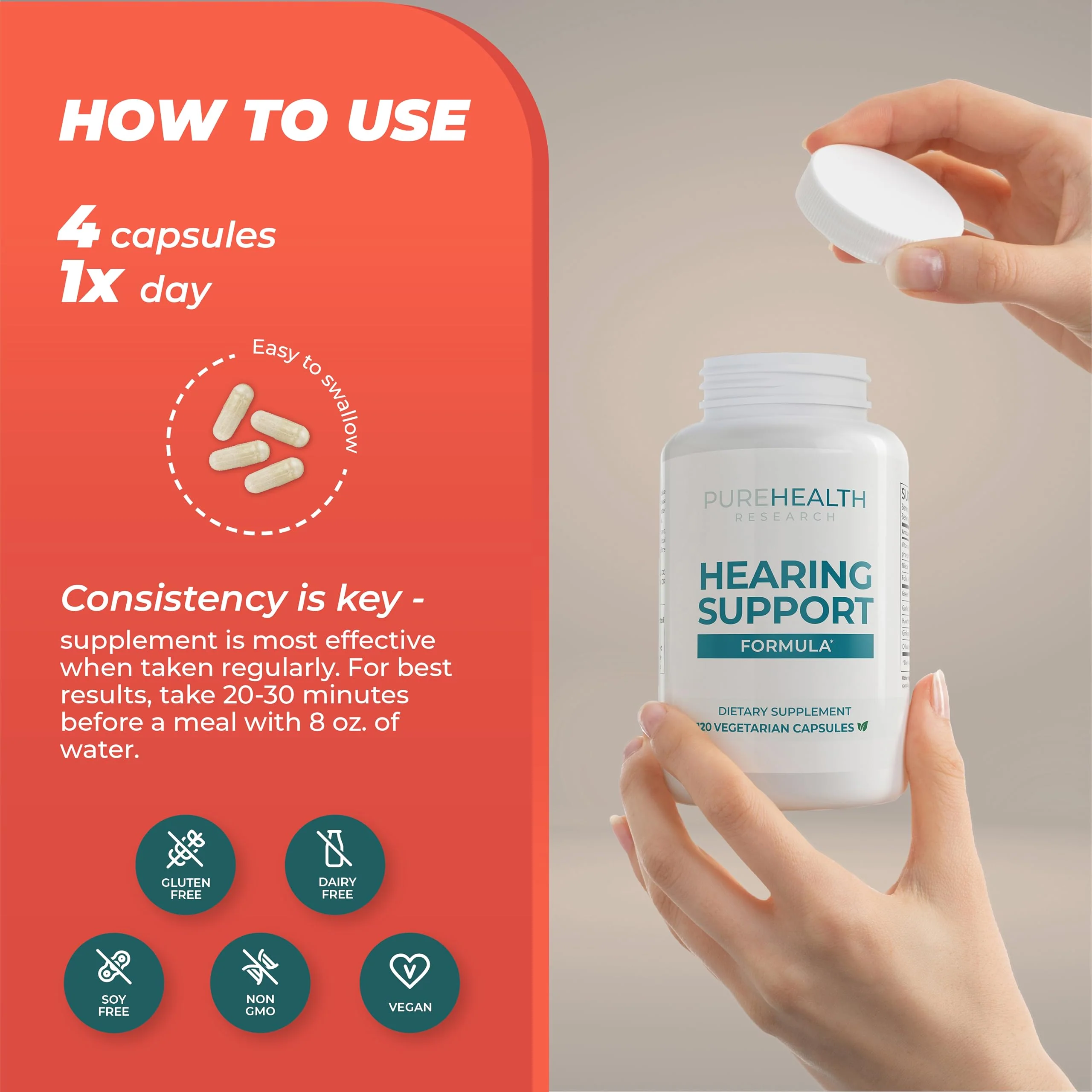 PUREHEALTH RESEARCH Hearing Support Formula – Natural Tinnitus Relief with Flavonoids & Vitamins - Image 5