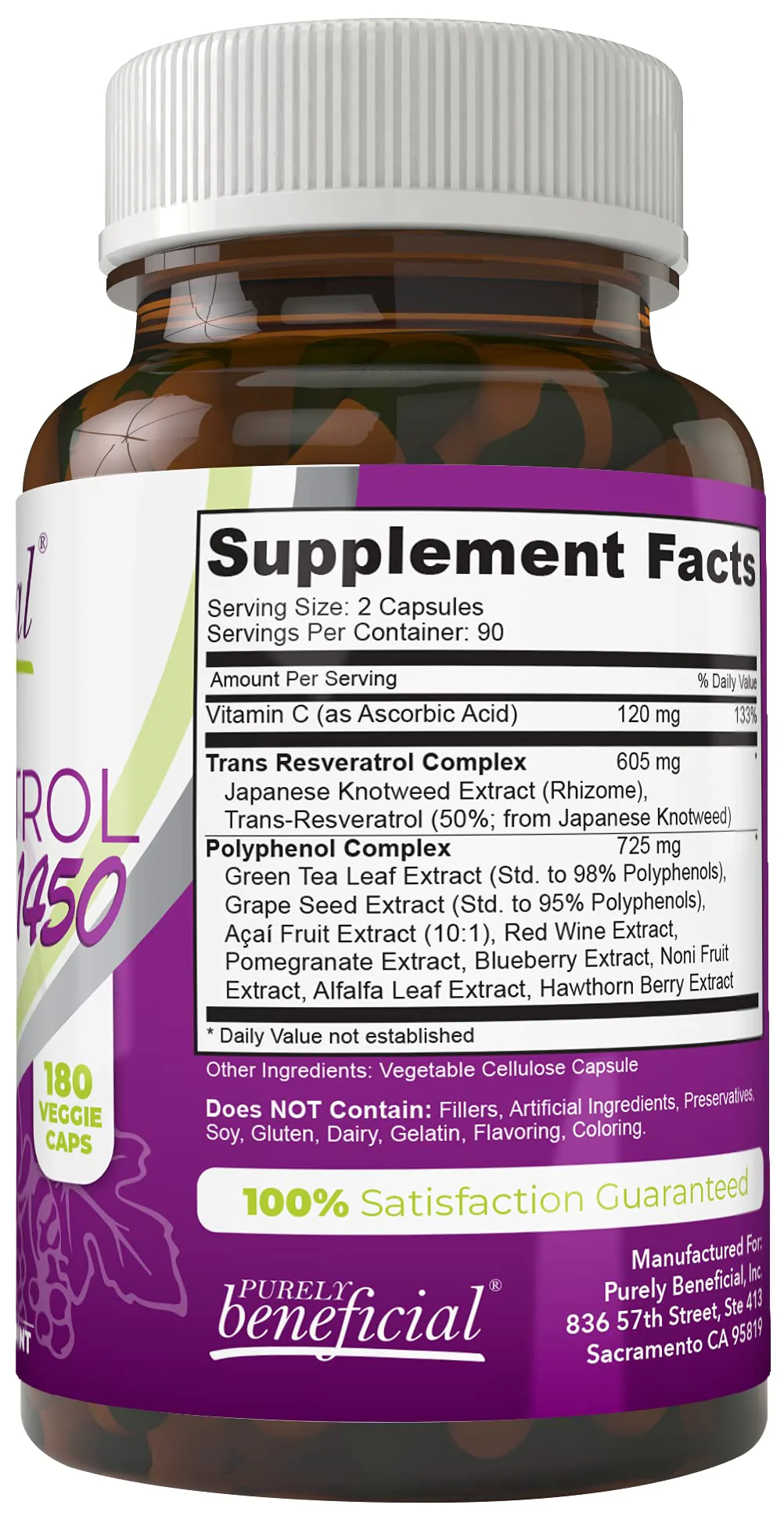 PURELY Beneficial Resveratrol1450 – 90-Day Supply, 1450mg per Serving, Anti-Aging & Cardiovascular Support - Image 2