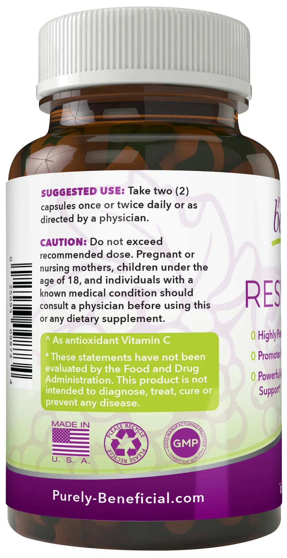 PURELY Beneficial Resveratrol1450 – 90-Day Supply, 1450mg per Serving, Anti-Aging & Cardiovascular Support - Image 3