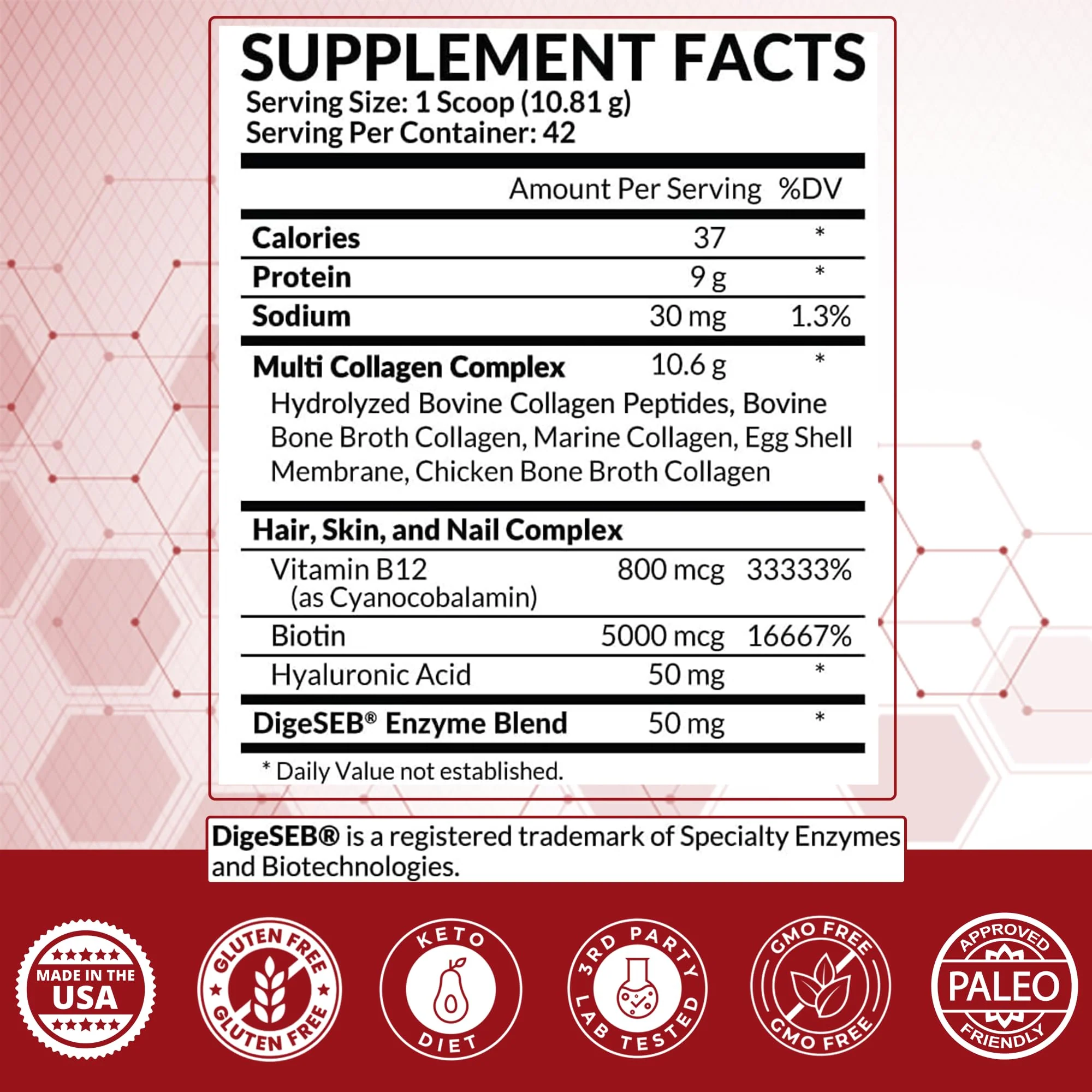 Purely Optimal Multi Collagen Powder for Women – 5 Types, Biotin & Hyaluronic Acid (Unflavored, 42 Servings) - Image 2