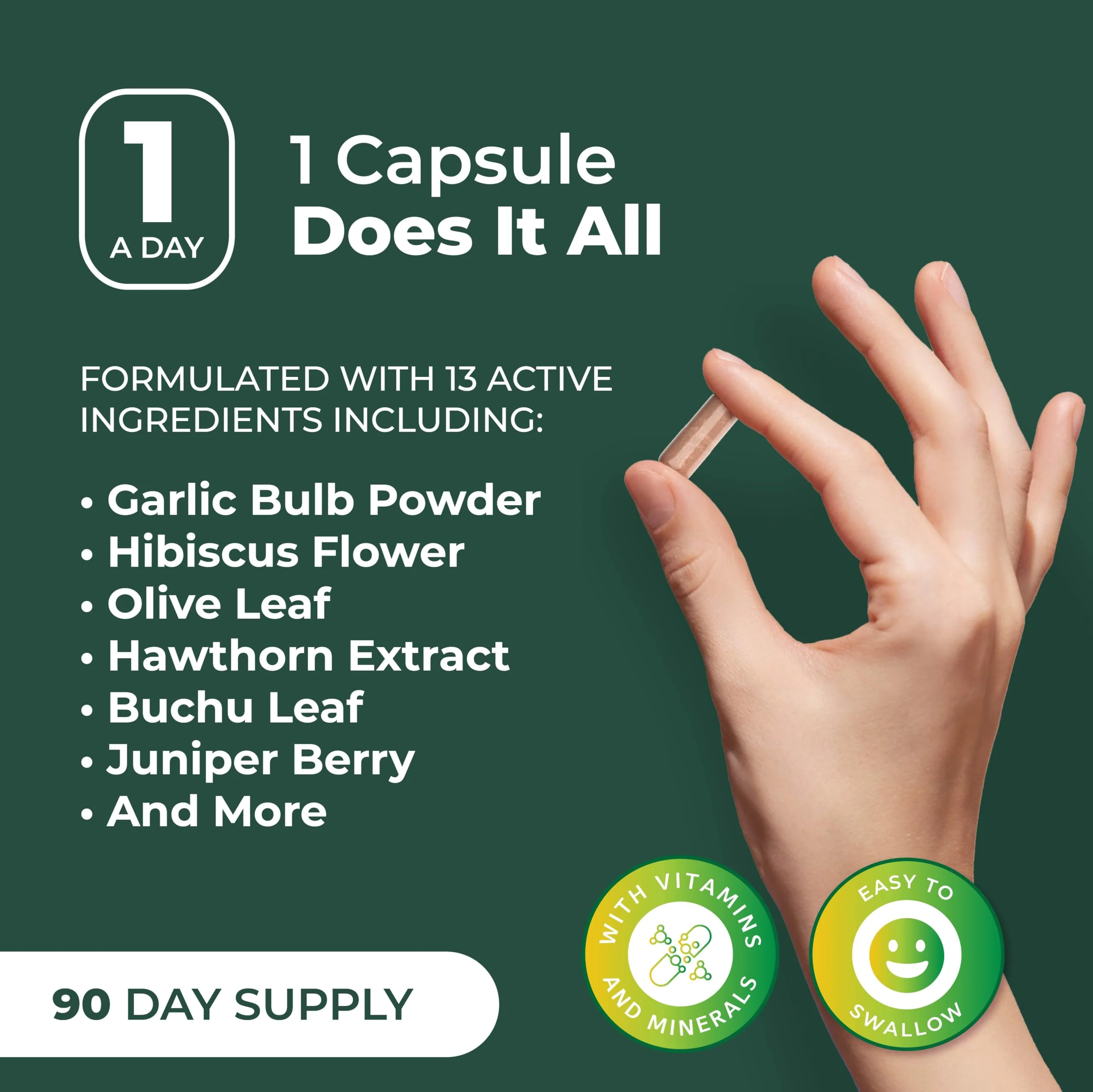 PurePremium Blood Pressure Supplements – Hawthorn, Hibiscus, Garlic & Vitamin B12 | Nitric Oxide Support for Heart & Circulation, 90 Count - Image 7