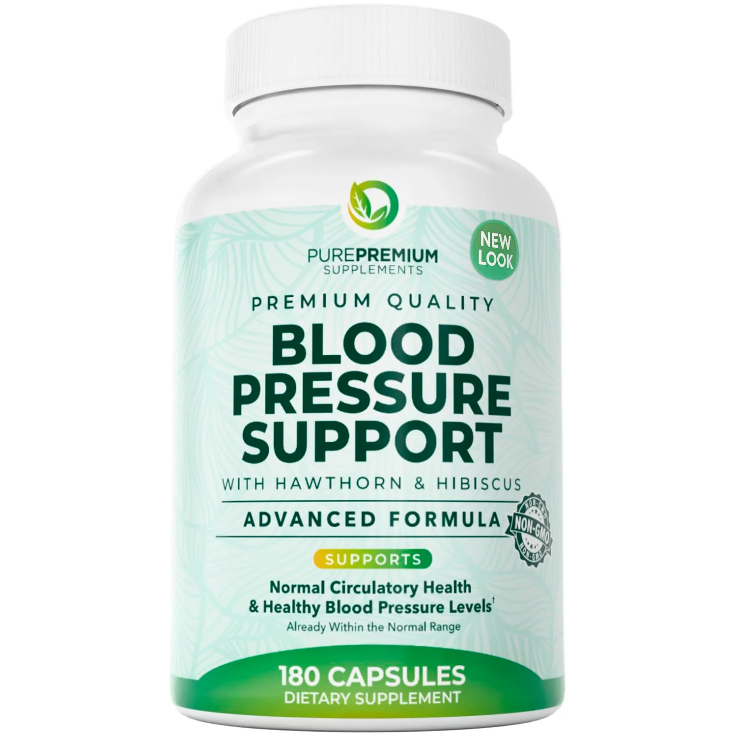 PurePremium Blood Pressure Supplements with Hawthorn, Hibiscus, Garlic & Vitamin B12 – Nitric Oxide & Circulation Support (180ct)