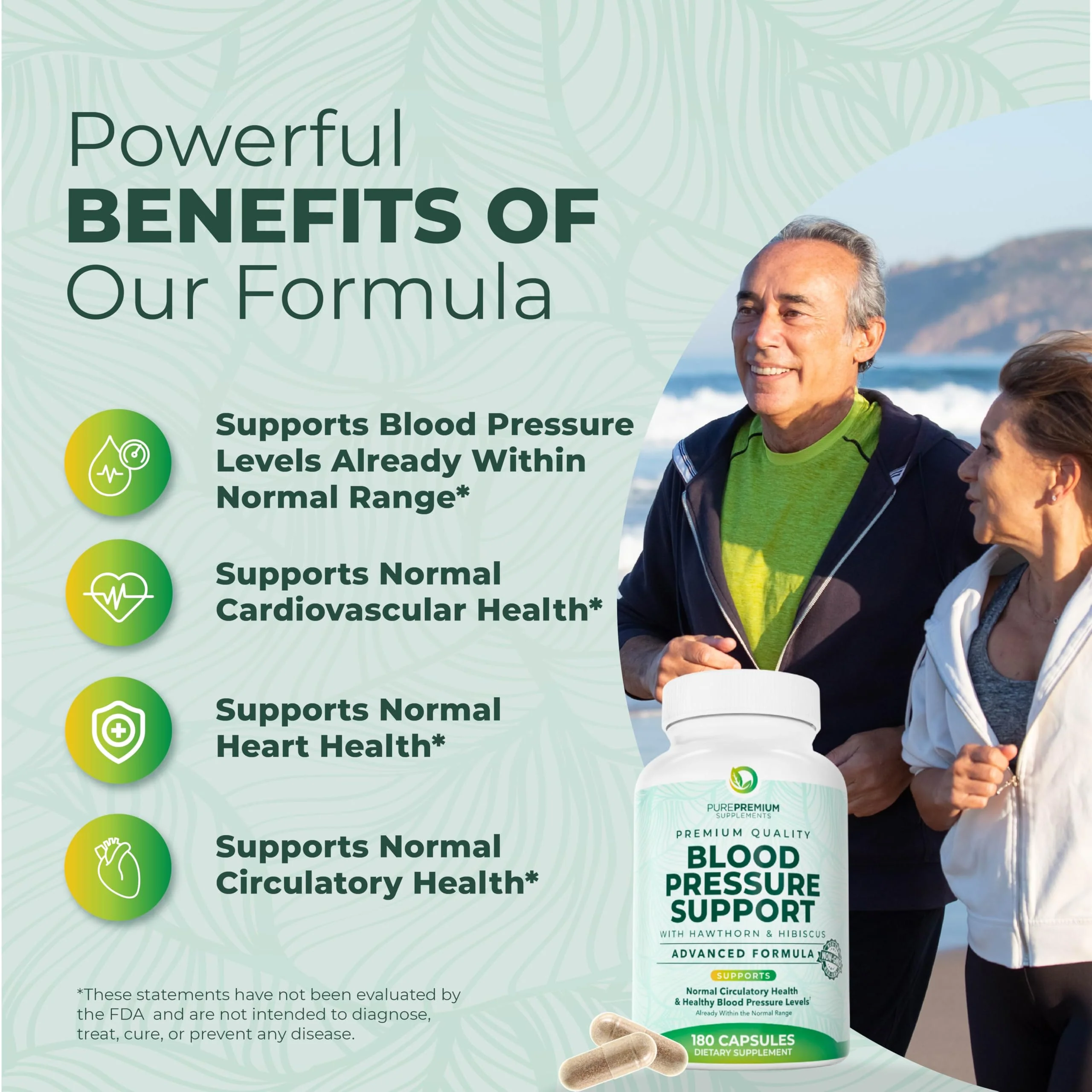 PurePremium Blood Pressure Supplements with Hawthorn, Hibiscus, Garlic & Vitamin B12 – Nitric Oxide & Circulation Support (180ct) - Image 3