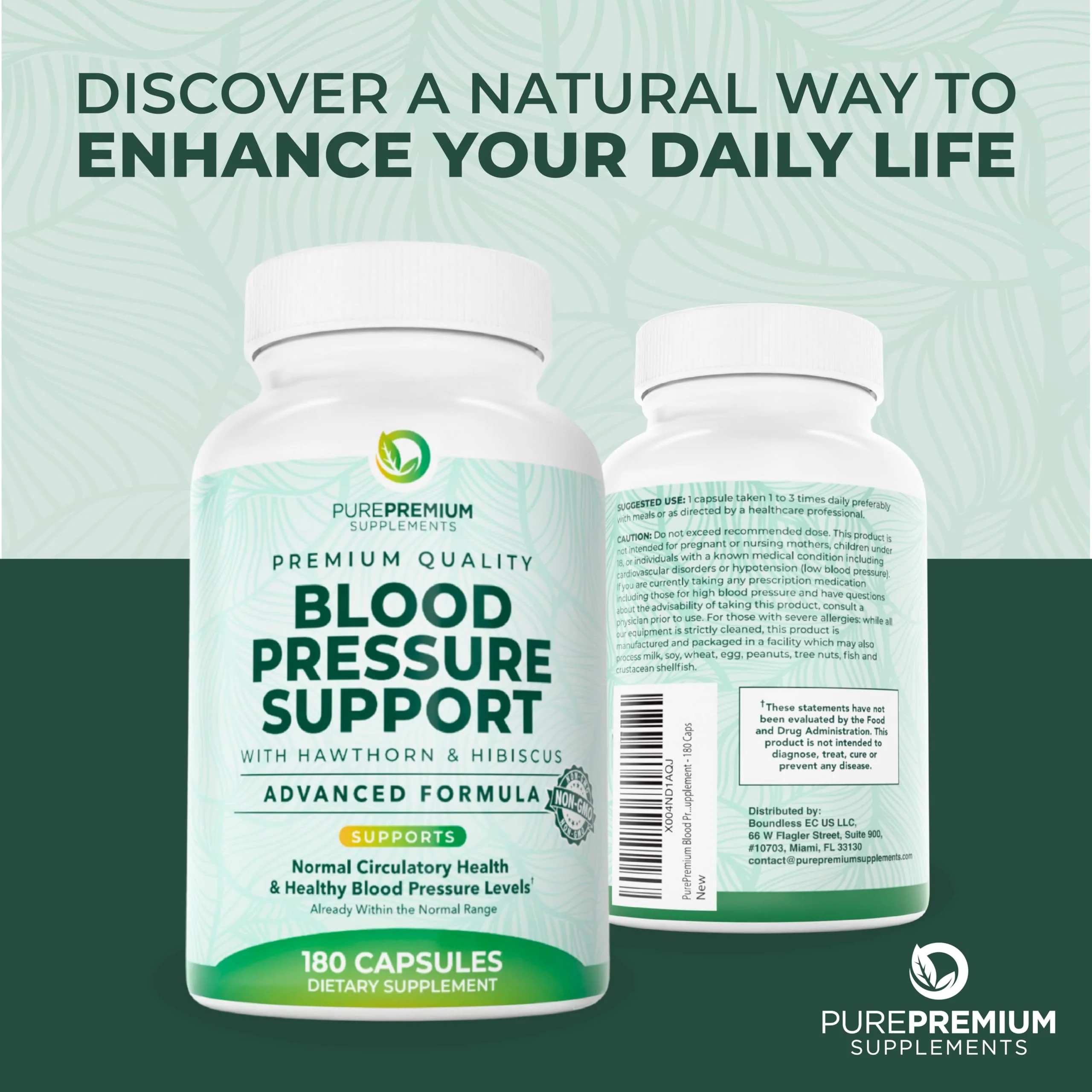 PurePremium Blood Pressure Supplements with Hawthorn, Hibiscus, Garlic & Vitamin B12 – Nitric Oxide & Circulation Support (180ct) - Image 8