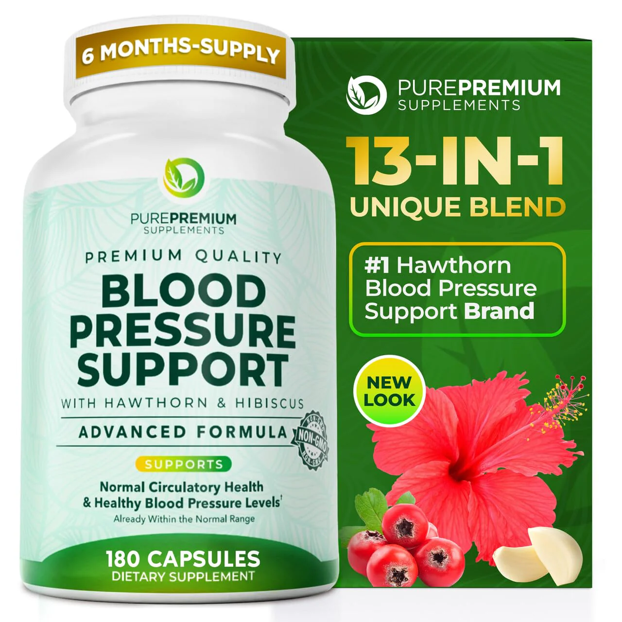 PurePremium Blood Pressure Supplements with Hawthorn, Hibiscus, Garlic & Vitamin B12 – Nitric Oxide & Circulation Support (180ct) - Image 9