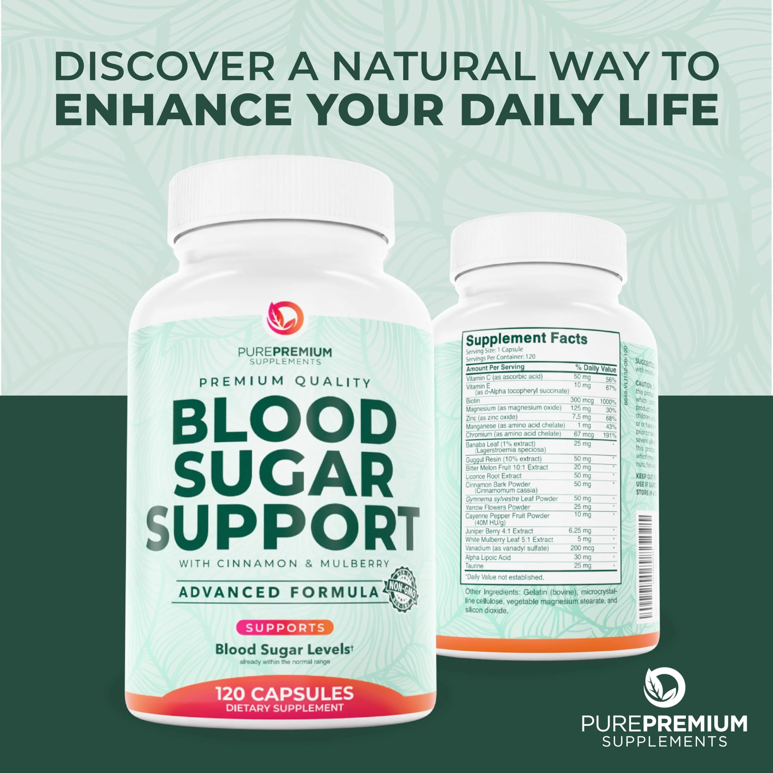 PurePremium Normal Blood Sugar Support Supplement - 120ct with 20 Active Ingredients including Cinnamon, Bitter Melon, Chromium & Mulberry - Image 16