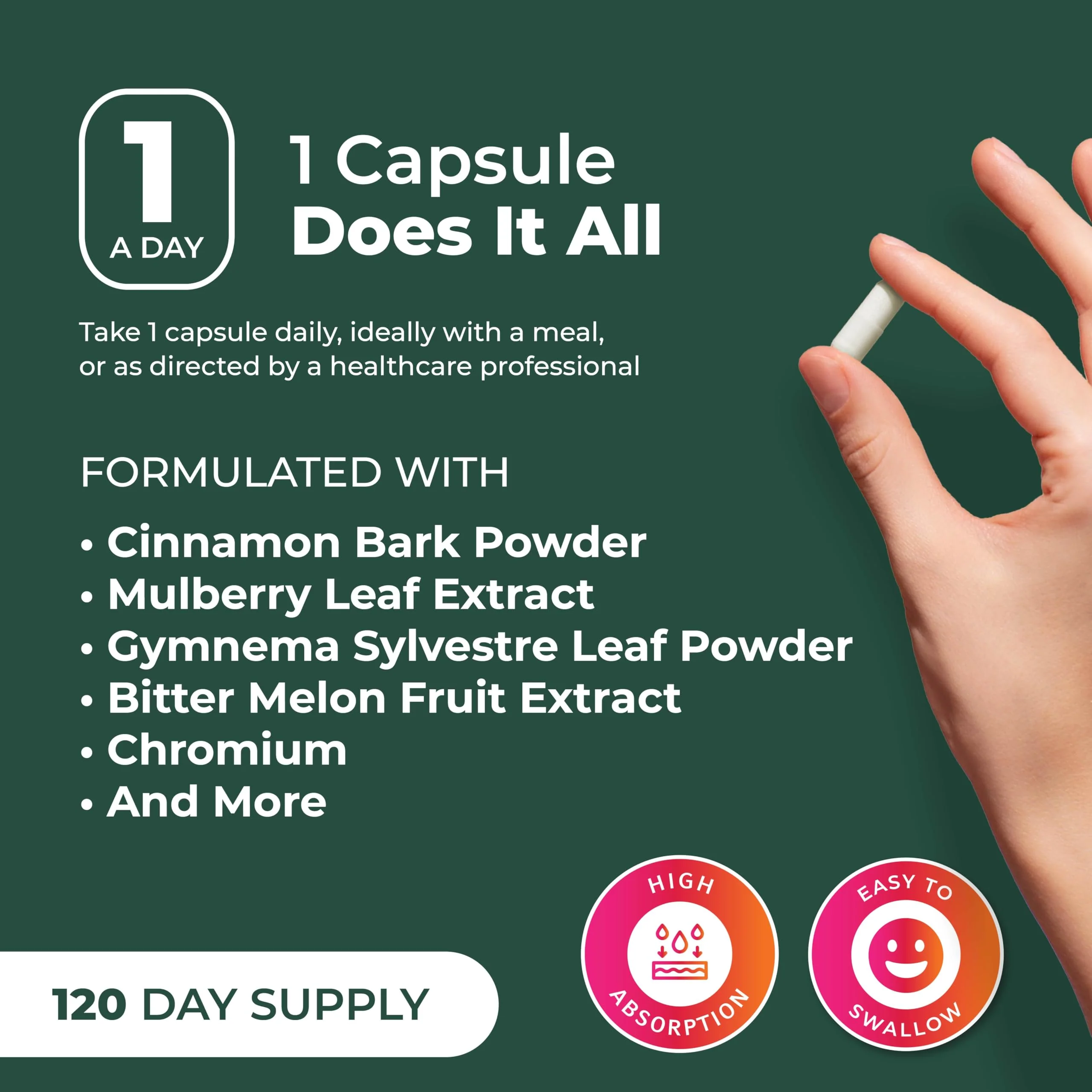 PurePremium Normal Blood Sugar Support Supplement - 120ct with 20 Active Ingredients including Cinnamon, Bitter Melon, Chromium & Mulberry - Image 6