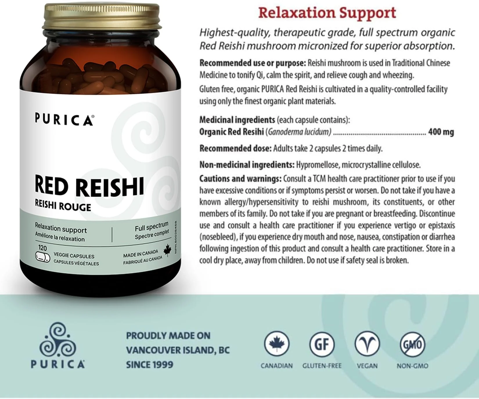 PURICA Red Reishi 120 CT | 400mg Reishi Mushroom Supplement - Image 5