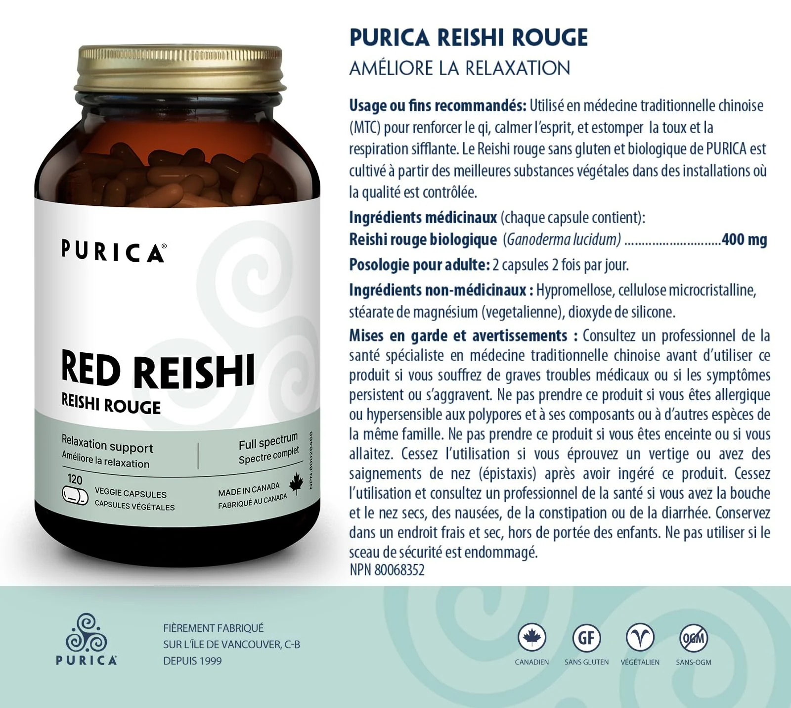 PURICA Red Reishi 120 CT | 400mg Reishi Mushroom Supplement - Image 6