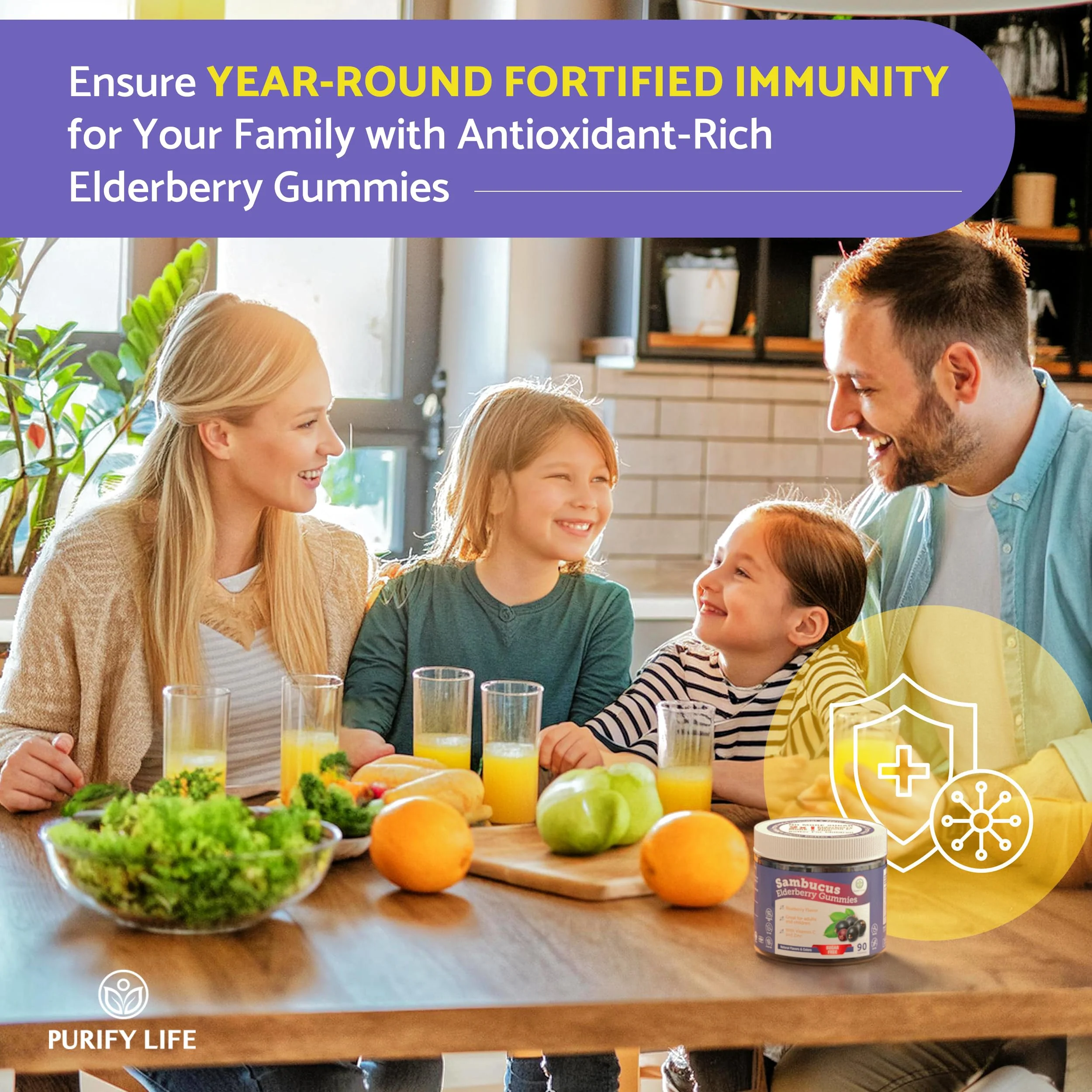 Purify Life Sugar-Free Elderberry Gummies – Vitamin C & Zinc, Vegan, 90 Count - Image 3