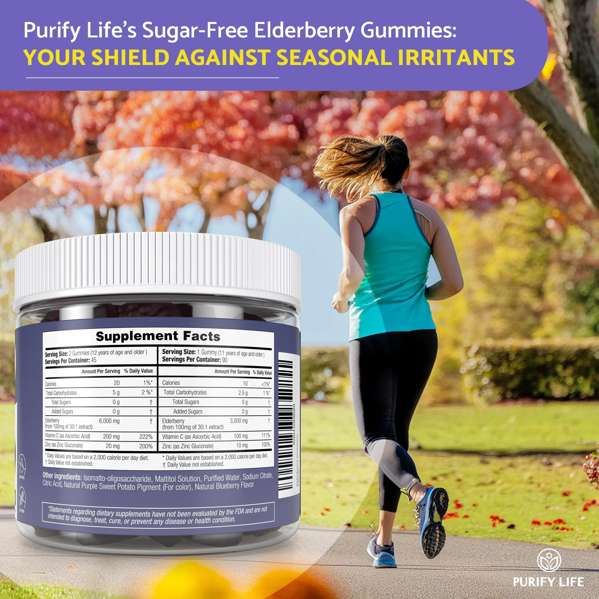 Purify Life Sugar-Free Elderberry Gummies – Vitamin C & Zinc, Vegan, 90 Count - Image 4