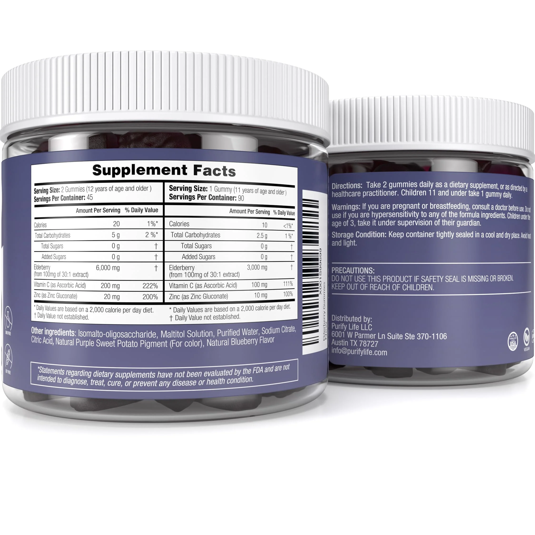 Purify Life Sugar-Free Elderberry Gummies – Vitamin C & Zinc, Vegan, 90 Count - Image 7