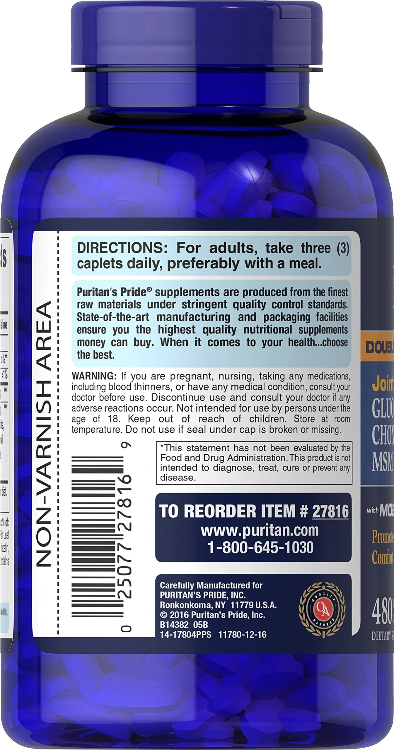 Puritan's Pride Glucosamine, Chondroitin & MSM – 3 Per Day Formula - Image 4
