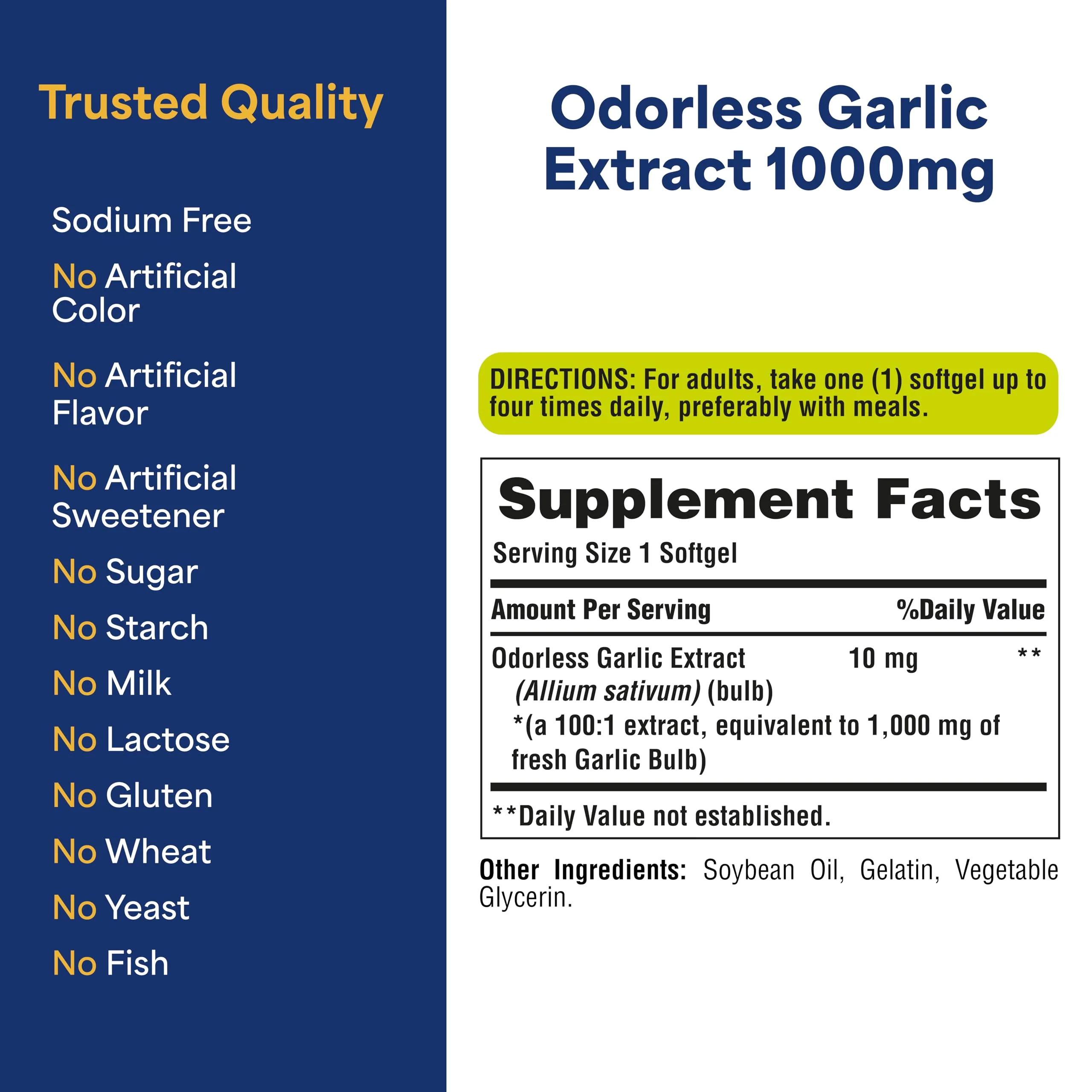 Puritan's Pride Odorless Garlic 1000mg Equivalent | Heart Health & Circulation | 250 Softgels 2-Pack - Image 5