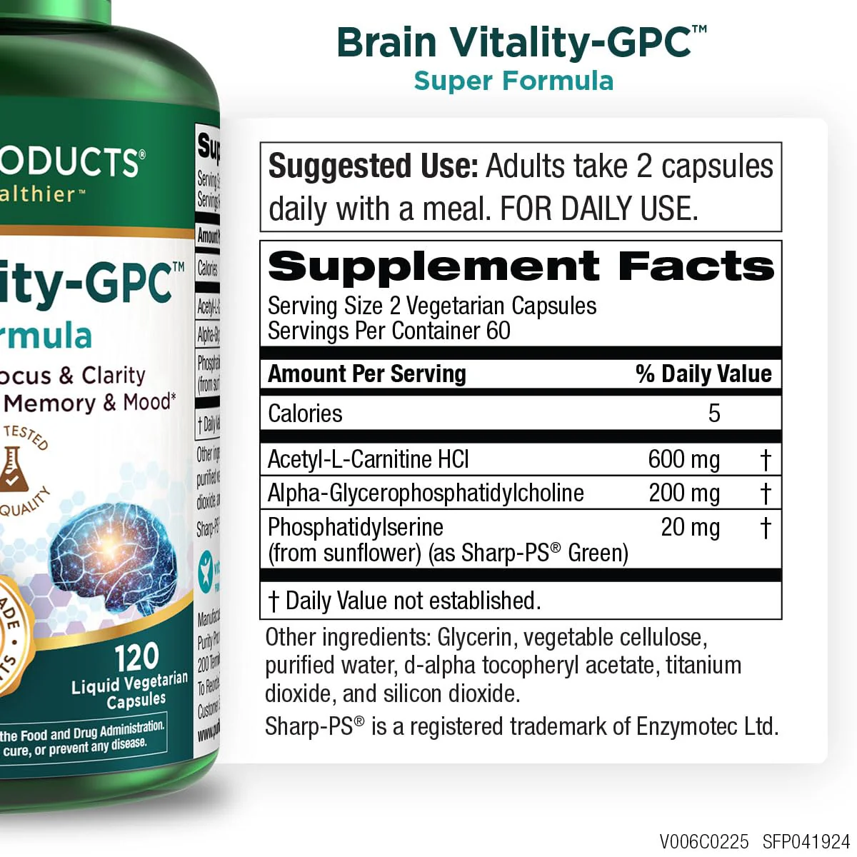 Purity Products Brain Vitality GPC Super Formula - Acetyl L-Carnitine + Alpha GPC + Phosphatidylserine - 120 Caps - Image 2