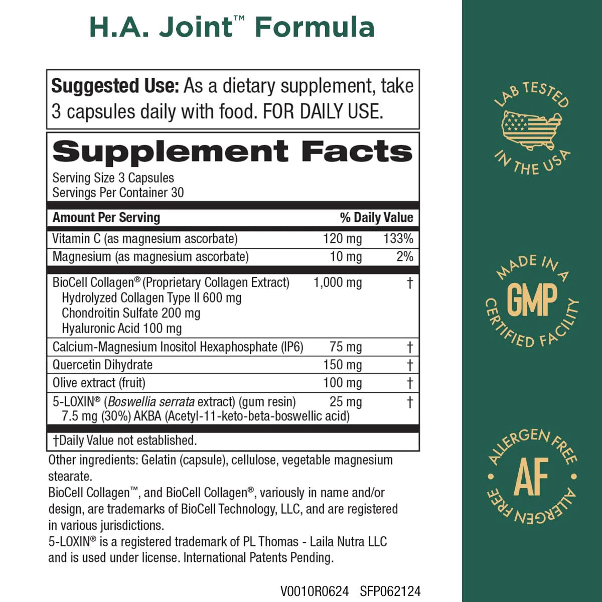 Purity Products HA Joint Formula with Hyaluronic Acid, BioCell Collagen, 5-Loxin – Joints + Skin Support, 90 Caps - Image 3
