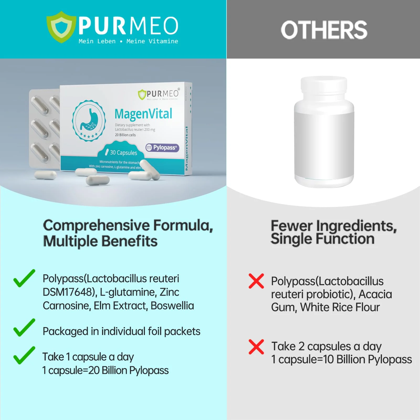 purmeo 5-in-1 High Potency H. Pylori Probiotics | 1 Daily Capsule for Gastric Support – Made in Germany - Image 3