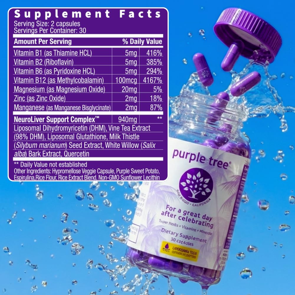 Purple Tree Post-Celebration Wellness Supplement | Liposomal DHM, Glutathione & Milk Thistle for Liver Support | 60 Capsules - Image 14