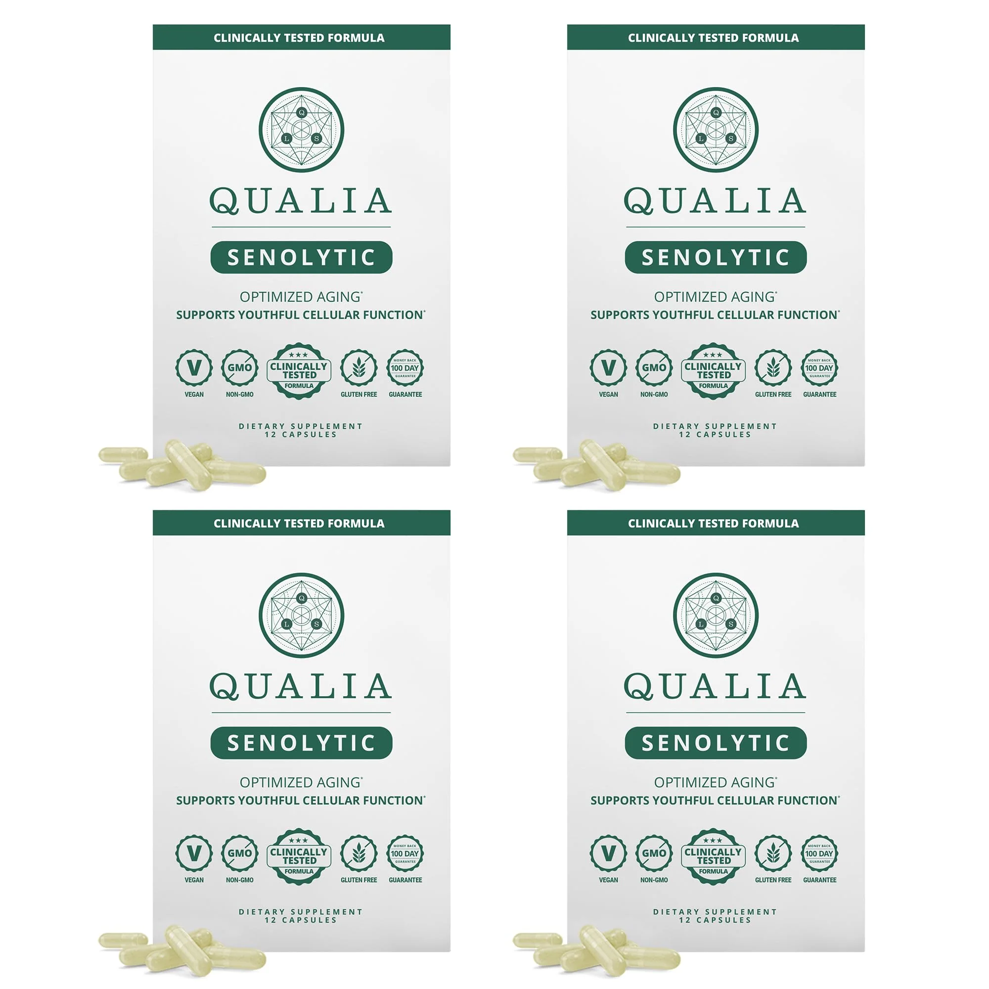 Qualia Senolytic Ultimate Formula for Enhanced Cell Repair & Rejuvenation — 2-Day Aging & Longevity Support (Pack of 4) | QUALIA LIFE SCIENCES
