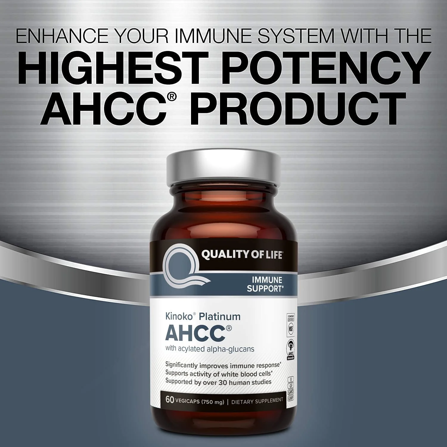 Quality of Life AHCC Kinoko Platinum 750 mg – Immune Support Pack of 3 (60 Count Bottles) - Image 2