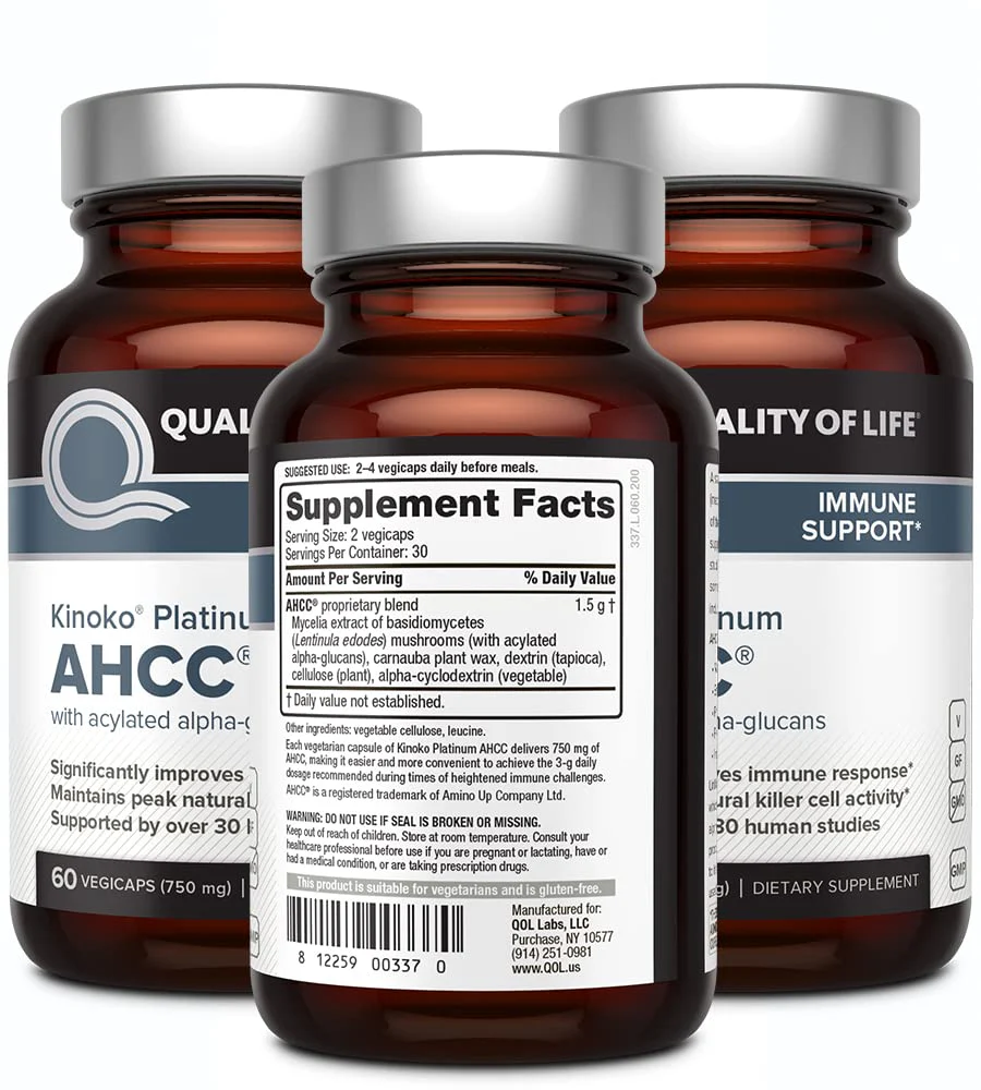 Quality of Life AHCC Kinoko Platinum 750 mg – Immune Support Pack of 3 (60 Count Bottles) - Image 3