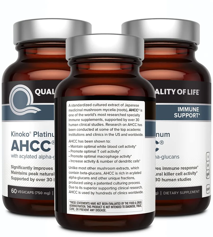 Quality of Life AHCC Kinoko Platinum 750 mg – Immune Support Pack of 3 (60 Count Bottles) - Image 4