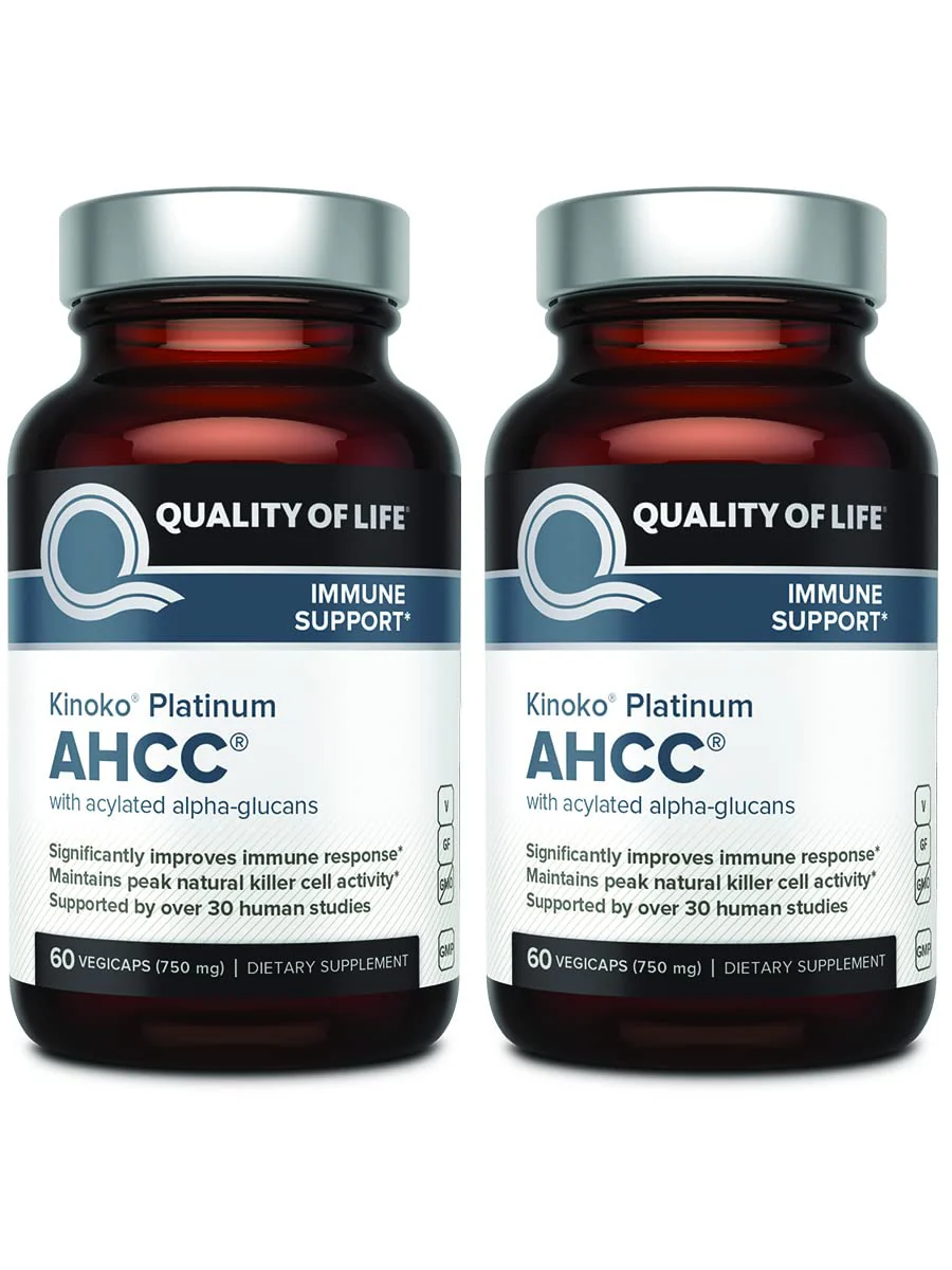Quality of Life AHCC Kinoko Platinum 750 mg – Premium Immune Support (Pack of 2, 60 Count Bottles)