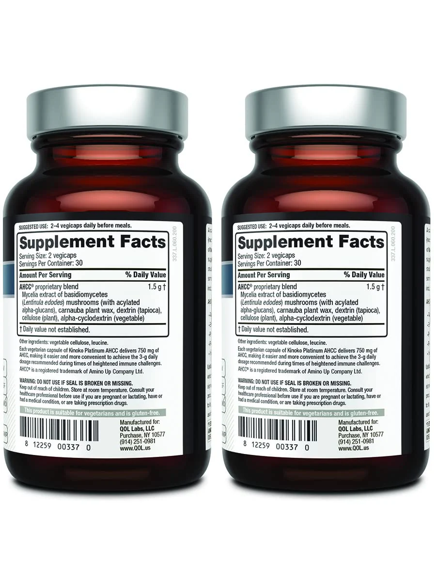 Quality of Life AHCC Kinoko Platinum 750 mg – Premium Immune Support (Pack of 2, 60 Count Bottles) - Image 3