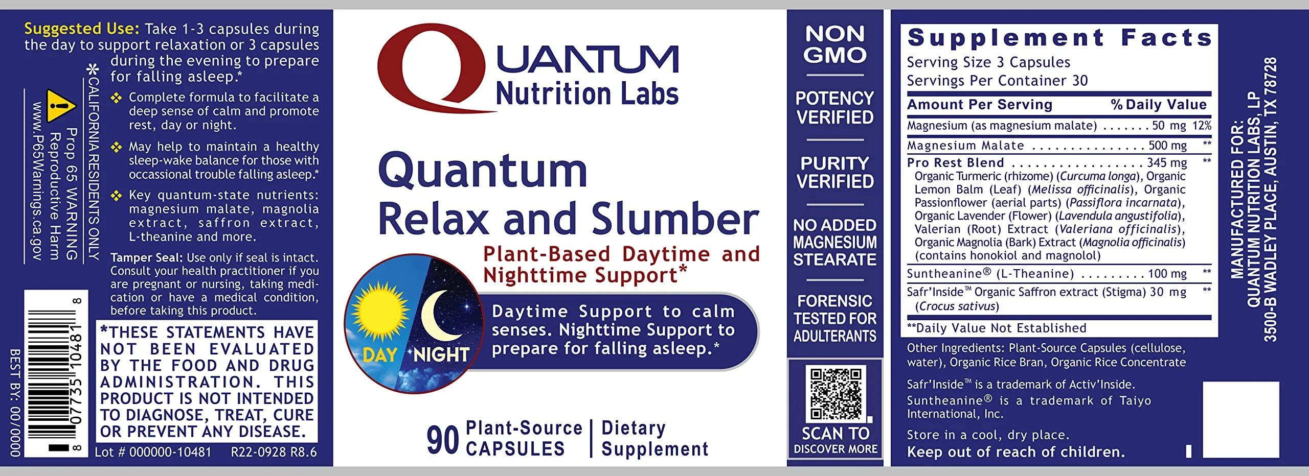 Quantum Relax and Slumber - Sleep Support with Magnesium Malate & L-Theanine (90 Capsules) - Image 15