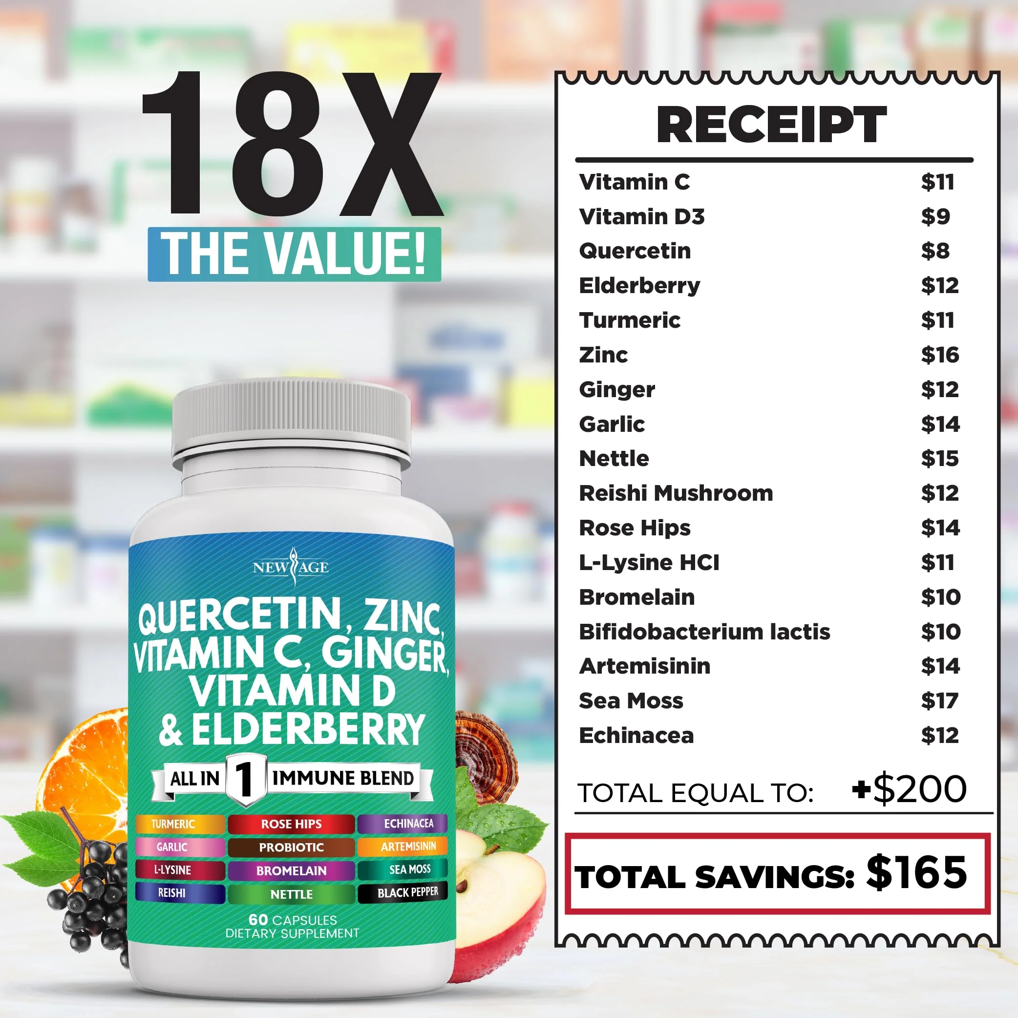 Quercetin Zinc Vitamin C Vitamin D Bromelain Elderberry – Nettle Immunity 120 Count - Image 7