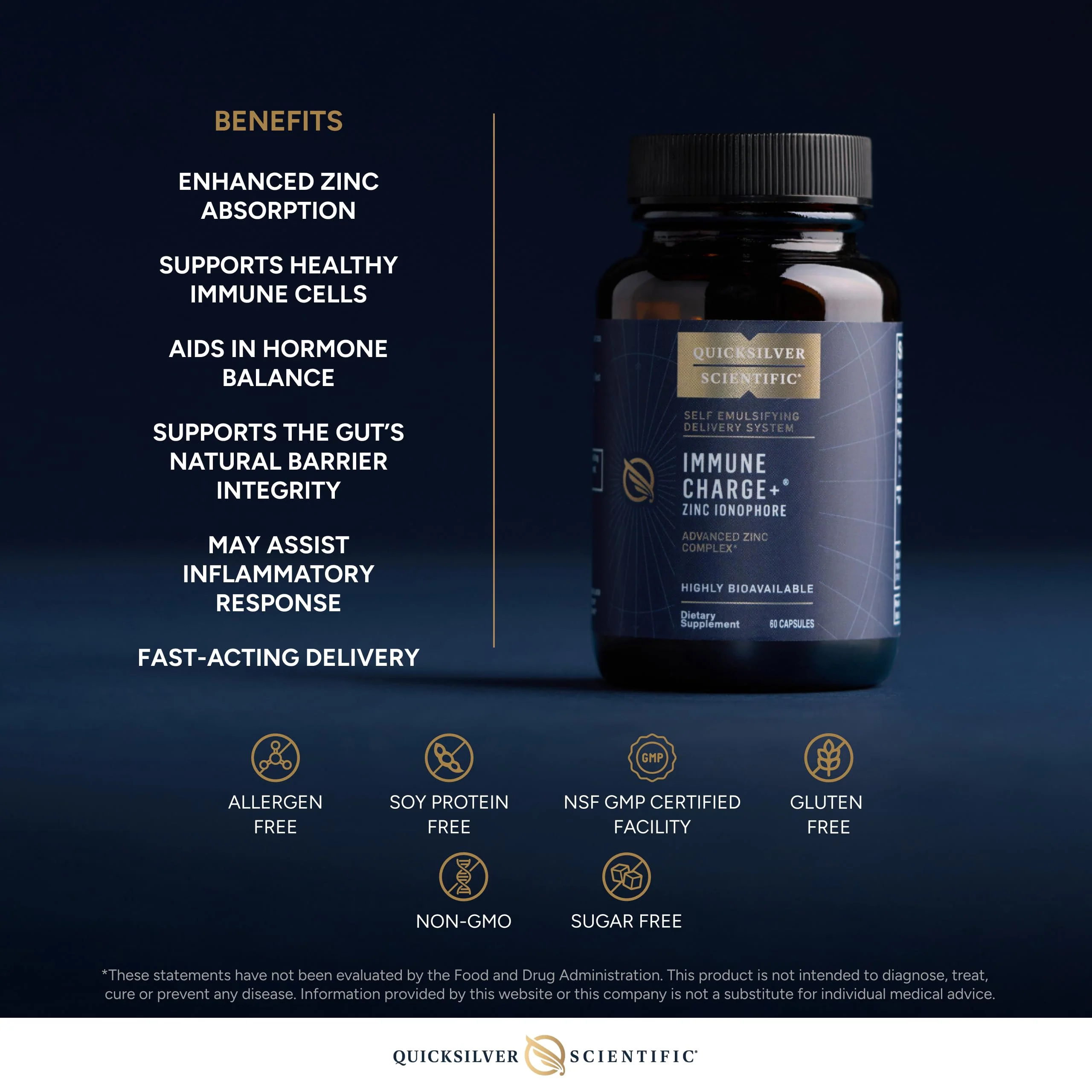 Quicksilver Immune Charge+ Zinc Ionophore – Zinc + Quercetin, Luteolin & Hesperetin (60 Capsules) - Image 4