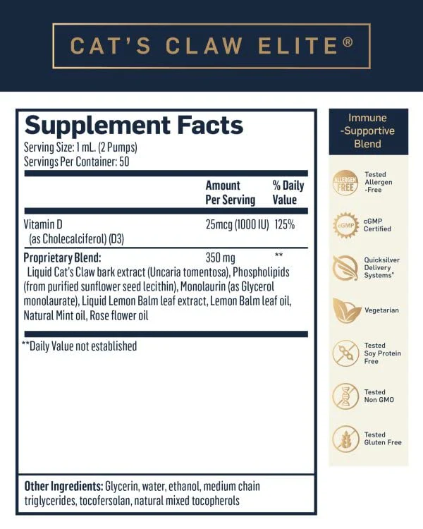 Quicksilver Scientific Nanoemulsified Cat's Claw – Immune Support with 1000 IU Vitamin D + Monolaurin (Vegan Liposomal) 1.7 oz / 50 ml - Image 6