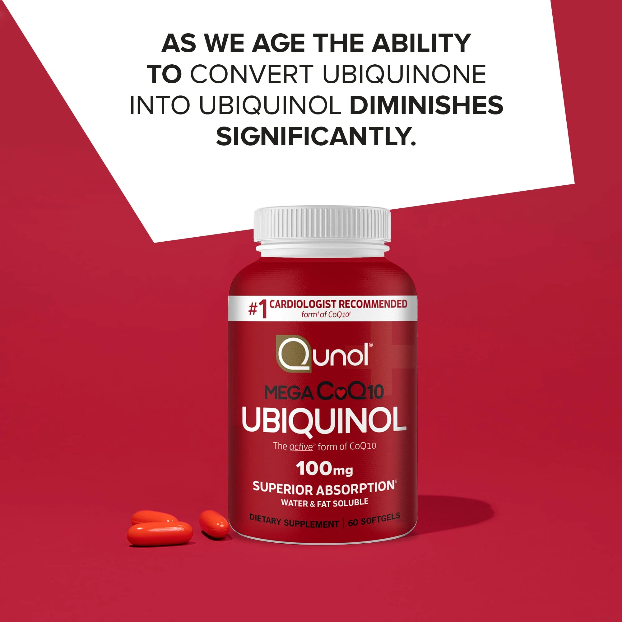 Qunol Mega Ubiquinol CoQ10 100mg – Superior Absorption, Water & Fat-Soluble CoQ10 | 60 Softgels (Pack of 2) - Image 2