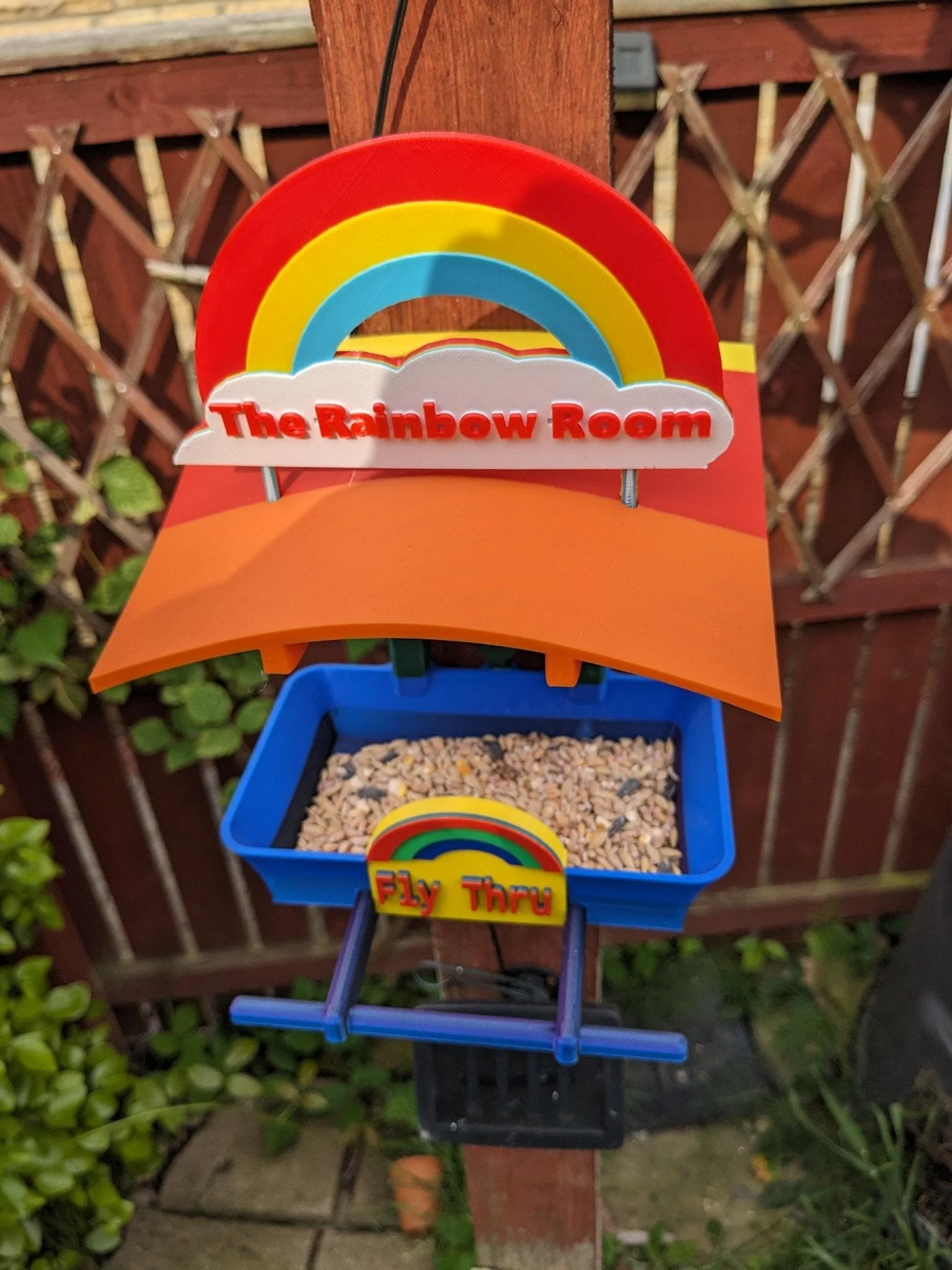 Rainbow Garden Bird Feeding Station - Garden bird seed feeder - quirky outdoor Decor - Wild Bird Food table - sparrow blue tit blackbird - Image 5