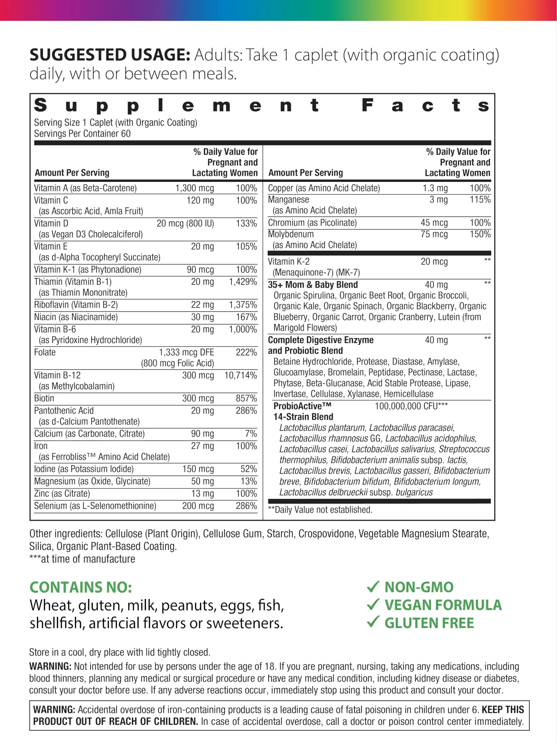 Rainbow Light 35+ Mom & Baby Multivitamin – Prenatal Vitamins, High Potency, Vegetarian, 60 Count - Image 2