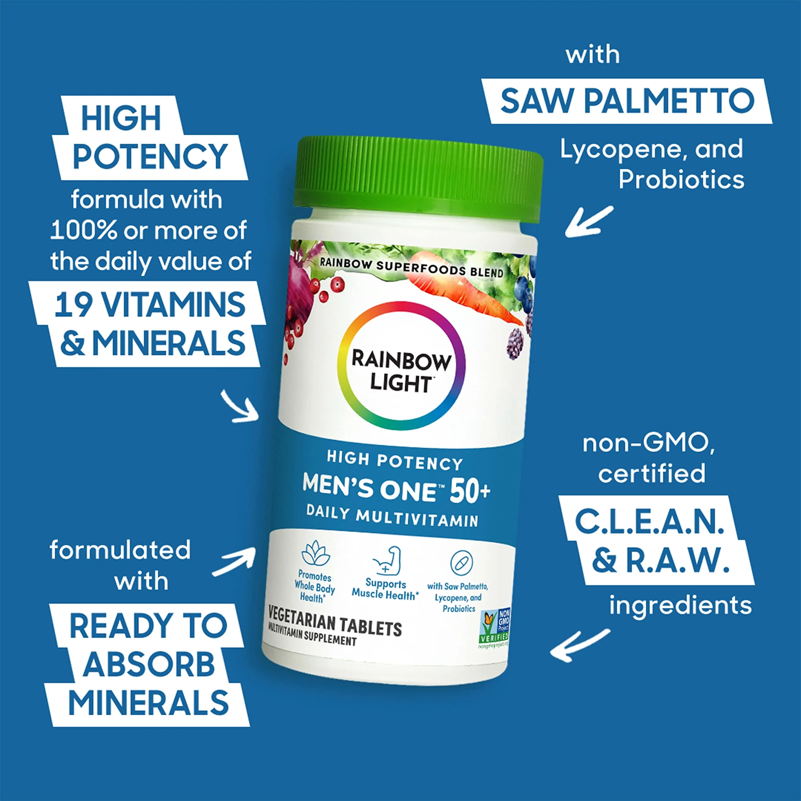 Rainbow Light Men's One 50+ Multivitamin – High Potency Immune Support, Vitamin C, D & Zinc, Vegetarian & Non-GMO - Image 4