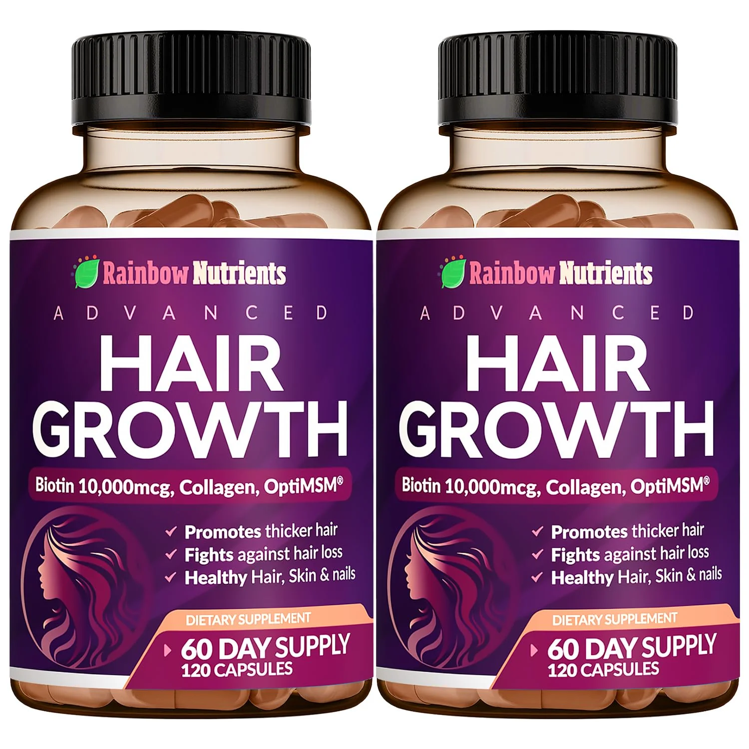 Rainbow Nutrients Hair Growth Vitamins for Women – 2 Pack with Biotin 10,000 mcg, Collagen, OptiMSM, Saw Palmetto - Image 10