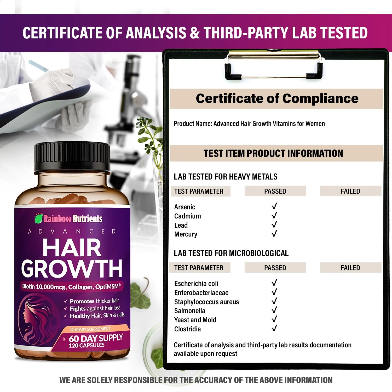 Rainbow Nutrients Hair Growth Vitamins for Women – 2 Pack with Biotin 10,000 mcg, Collagen, OptiMSM, Saw Palmetto - Image 16