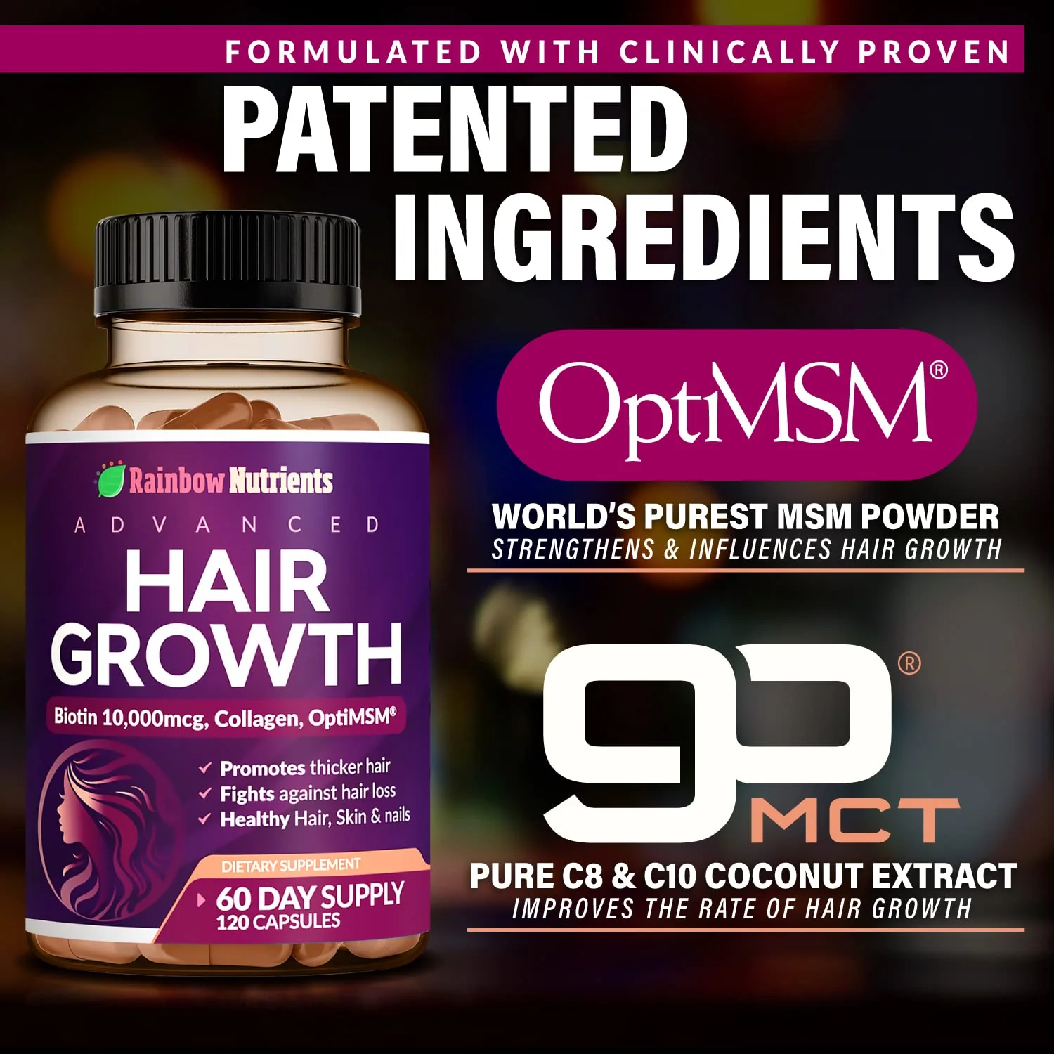 Rainbow Nutrients Hair Growth Vitamins for Women – 2 Pack with Biotin 10,000 mcg, Collagen, OptiMSM, Saw Palmetto - Image 8