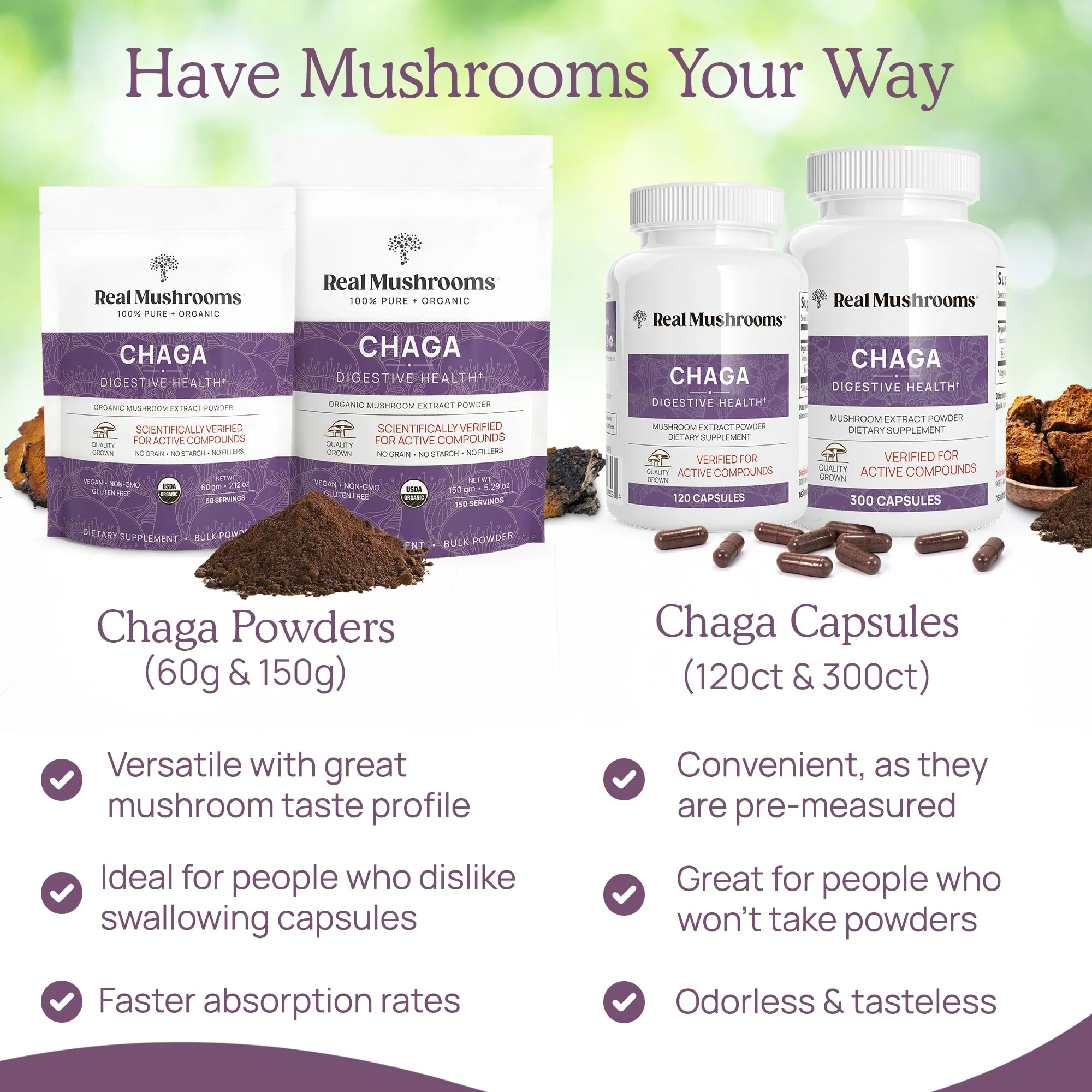 Real Mushrooms Chaga Capsules – Organic Chaga Extract, Vegan & Non-GMO, 300 Capsules - Image 13