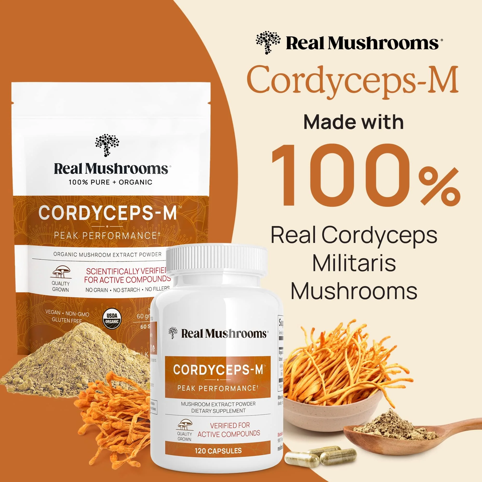 Real Mushrooms Cordyceps Capsules – Organic Cordyceps Militaris, 300 Vegan Capsules | 8% Beta-Glucans, Made in USA - Image 10
