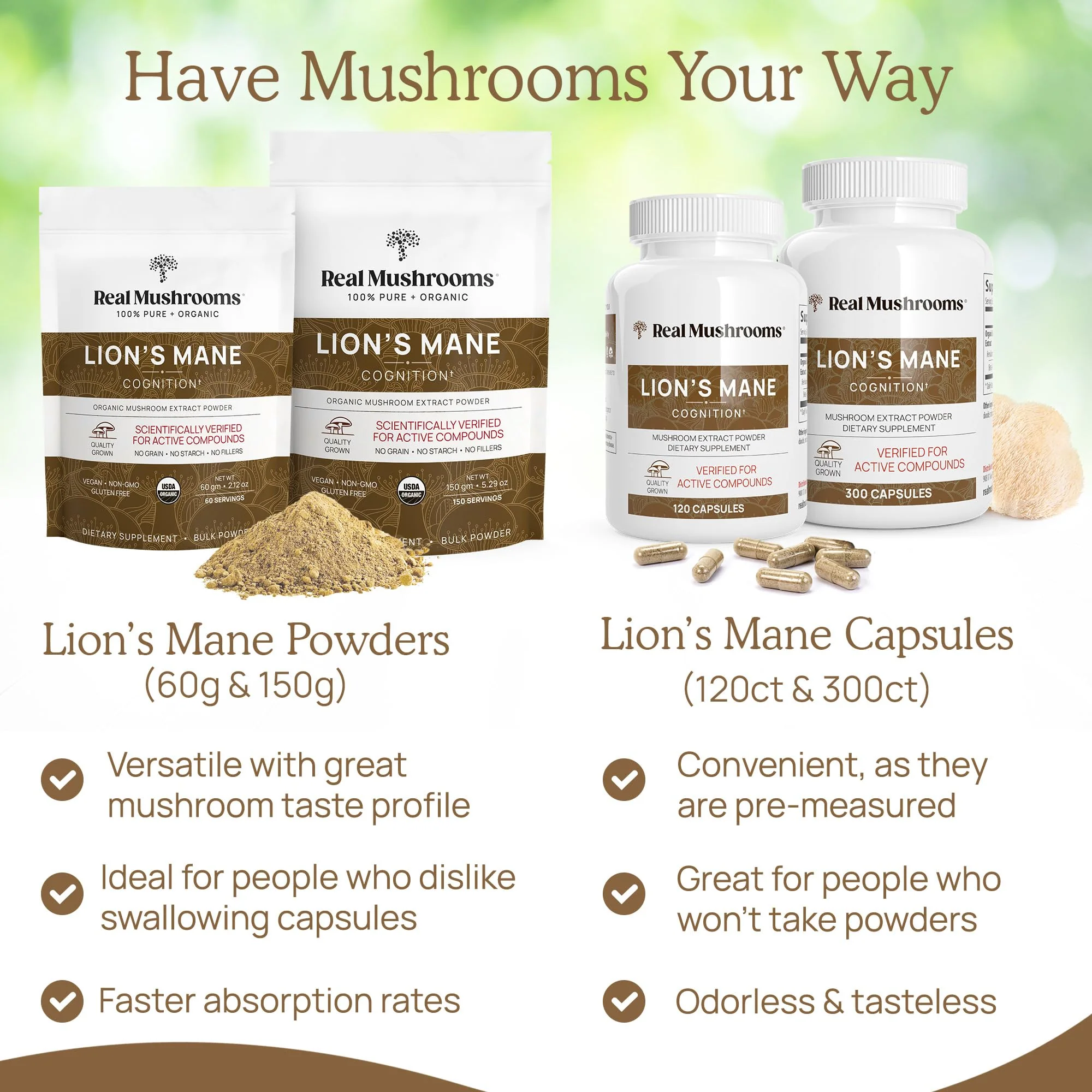 Real Mushrooms Lion’s Mane Supplement Capsules - Organic, Vegan, 300 ct, Beta-Glucan Rich - Image 6