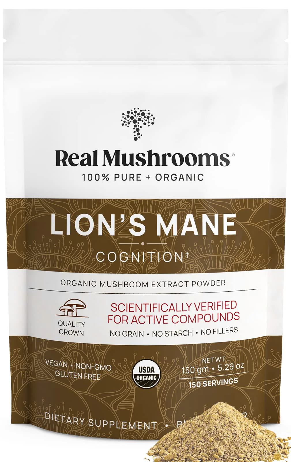 Real Mushrooms Lion’s Mane Supplement Powder – Organic Lion’s Mane Extract, 150 Servings